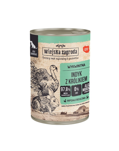 WIEJSKA ZAGRODA Curcan cu iepure, hrană umedă pentru câini 400 g