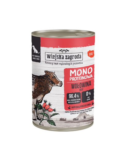 WIEJSKA ZAGRODA Hrana umedă monoproteică cu vită pentru câini 400 g