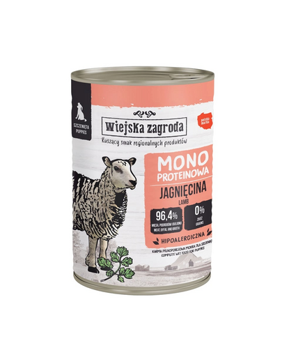 WIEJSKA ZAGRODA Hrana umedă monoproteică cu miel pentru căței 800 g