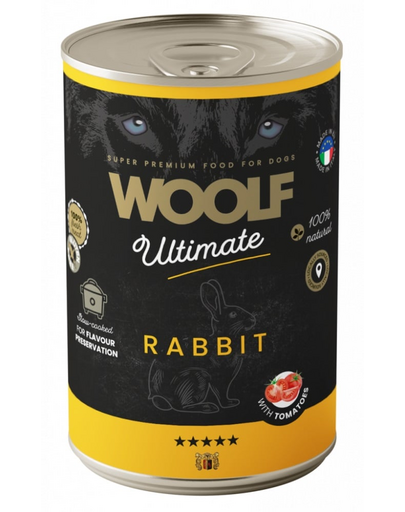WOOLF Ultimate Adult Dog iepure și roșii 400g conservă hrană câini adulți