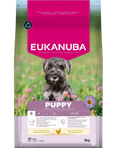 EUKANUBA Puppy Small Breeds Chicken 3 kg hrană căței rase mici bogată în pui proaspăt