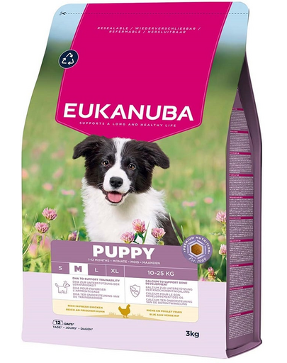 EUKANUBA Puppy Medium Breeds Chicken 3 kg hrană căței rase medii cu pui proaspăt