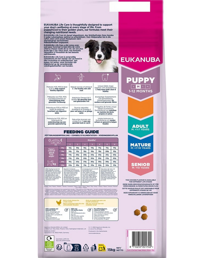 EUKANUBA Puppy Medium Breeds Chicken 15 kg hrană pentru căței rase medii, bogată în pui proaspăt