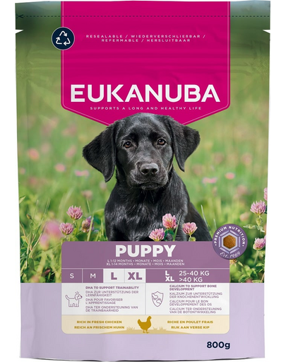 EUKANUBA Puppy Large Breeds Chicken 800 g hrană pentru căței rase mari bogată în pui proaspăt