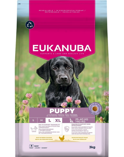 EUKANUBA Puppy Large Breeds Chicken 3 kg hrană cățeluși rase mari, bogată în pui proaspăt
