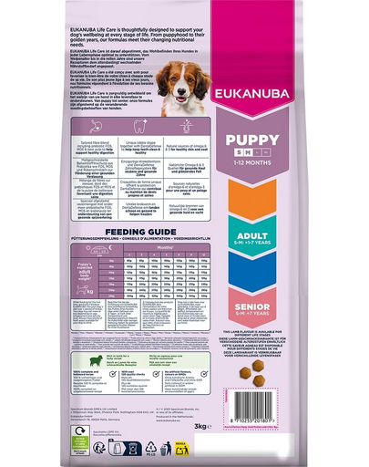 EUKANUBA Puppy Small Medium Breeds Lamb Rice 3 kg hrană căței mici și medii, cu miel și orez