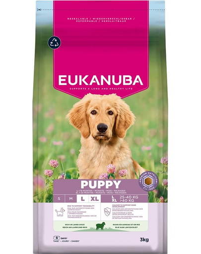 EUKANUBA Puppy Large Breeds Lamb Rice 3 kg hrană căței rase mari bogată în miel și orez