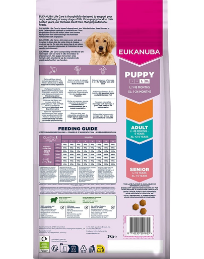 EUKANUBA Puppy Large Breeds Lamb Rice 3 kg hrană căței rase mari bogată în miel și orez