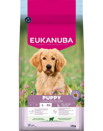 EUKANUBA Puppy Large Breeds Lamb Rice 12 kg hrană căței rase mari bogată în carne de miel și orez