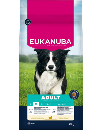 EUKANUBA Adult Medium Breeds Chicken 15 kg hrană câini rase medii bogată în pui proaspăt