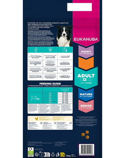 EUKANUBA Adult Medium Breeds Chicken 15 kg hrană câini rase medii bogată în pui proaspăt
