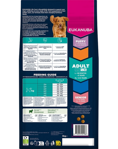 EUKANUBA Adult Large Breeds Lamb Rice 3 kg hrană câini rase mari, bogată în miel și orez