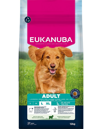 EUKANUBA Adult Large Breeds Lamb & Rice 12 kg hrană câini mari cu miel și orez