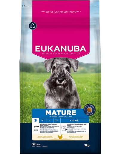 EUKANUBA Mature Small Breeds Chicken 3 kg hrană câini maturi rase mici, bogată în pui proaspăt