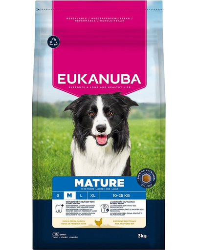 EUKANUBA Mature Medium Breeds Chicken 3 kg hrană câini maturi rase medii, bogată în pui proaspăt