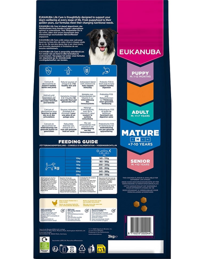 EUKANUBA Mature Medium Breeds Chicken 3 kg hrană câini maturi rase medii, bogată în pui proaspăt