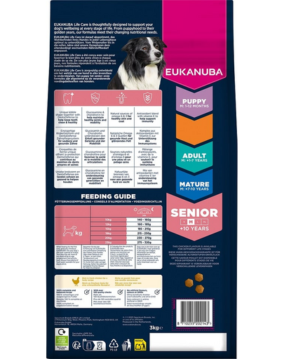 EUKANUBA Senior Medium Breeds Chicken 3 kg hrană câini în vârstă rase medii, bogată în pui proaspăt