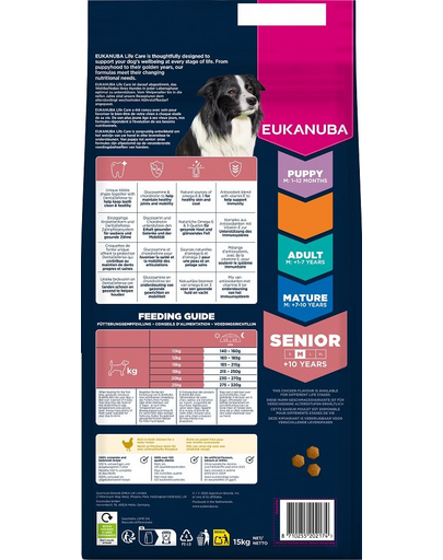 EUKANUBA Senior Medium Breeds Chicken 15 kg hrană câine senior rasă medie, bogată în pui proaspăt