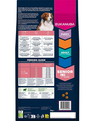 EUKANUBA Senior Small Medium Breeds Lamb Rice 3 kg hrană câini în vârstă de rase mici și medii bogată în carne de miel și orez
