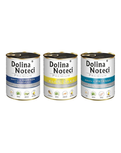 DOLINA NOTECI Premium mix arome 30x800 g set hrană câini (pui, cod cu broccoli, păstrăv)