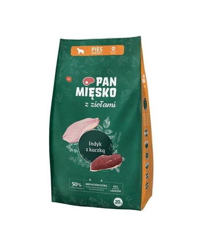 PAN MIĘSKO hrana caini talie medie M 20 kg ierburi aromatice, curcan si rata