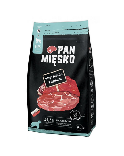 PAN MIĘSKO Wieprzowina z dzikiem dla ras średnich chrupki M 9 kg