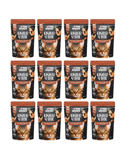 PAN MIĘSKO Bucăți în sos Vițel cu cerb, hrană umedă pentru pisici 12x85 g