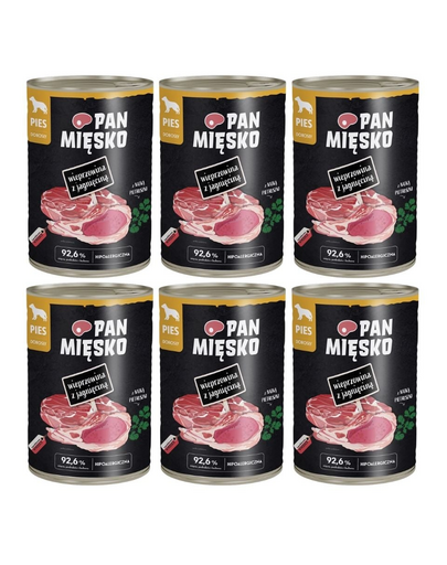 PAN MIĘSKO Carne de porc cu miel hrană umedă pentru câini 6x400 g