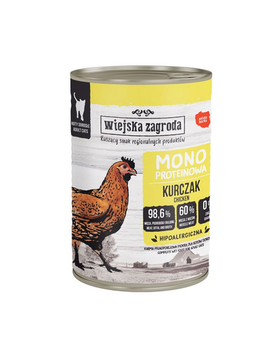 WIEJSKA ZAGRODA Hrana umedă monoproteică cu pui pentru pisici 400 g