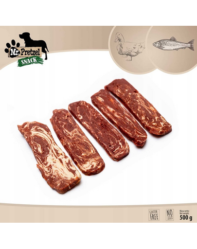 MR. PRETZEL Fâșii rață și cod 500 g gustare pentru câini