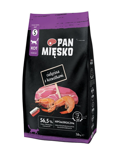 PAN MIĘSKO Sac hrana pisici, cu vitel si creveti S 1,6 kg