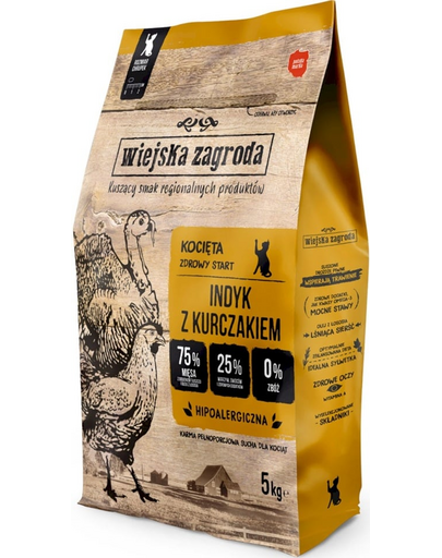 WIEJSKA ZAGRODA Curcan cu pui hrană uscată pentru pisoi 5 kg