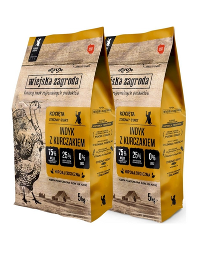 WIEJSKA ZAGRODA Curcan cu pui hrană uscată pentru pisoi 2x5 kg