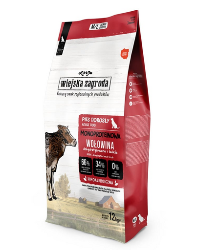 WIEJSKA ZAGRODA Hrană uscată monoproteică cu vită pentru câini M/L 12 kg