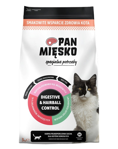 Pan Mięsko Hrană uscată pentru pisici cu nevoi speciale, Digestive &amp; Hairball Control 3 kg