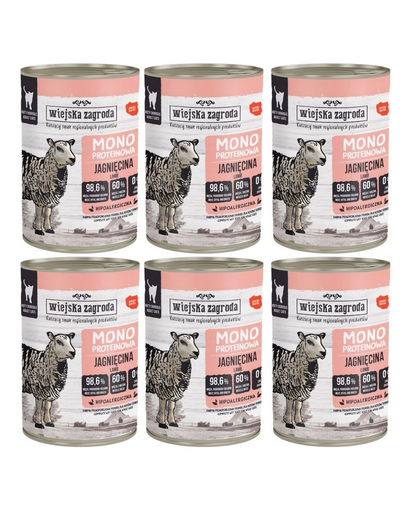 WIEJSKA ZAGRODA Hrană umedă monoproteică cu miel pentru pisici 6x400 g