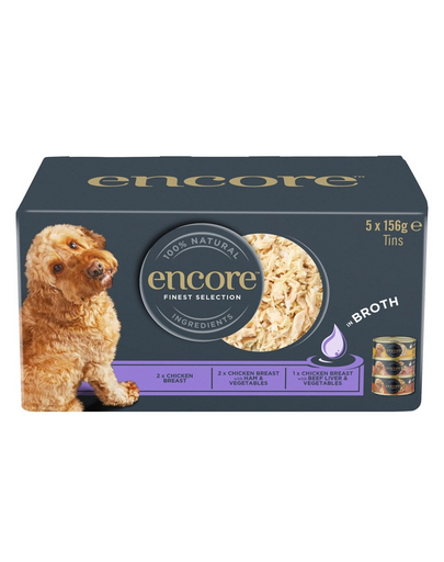 ENCORE Dog Finest Selection in Broth mix arome cu pui în bulion 5×156 g