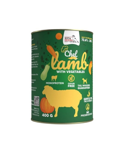 SYTA MICHA Chef Monoprotein hrană umedă pentru câini cu miel și legume 400 g