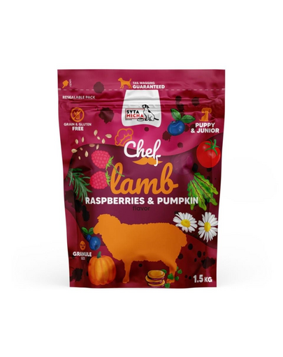 SYTA MICHA Chef Junior cu miel, zmeură și dovleac 1,5 kg hrană uscată pentru căței