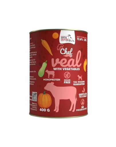 SYTA MICHA Chef Monoprotein hrană umedă pentru câini cu vițel și legume 400 g