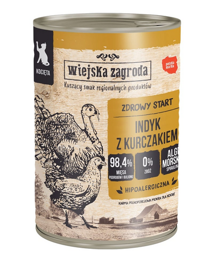 Indyk z kurczakiem 400g puszka dla kociąt