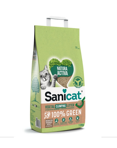 SANICAT Natura Activa 100% Green 7,5 kg nisip vegetal aglomerant pisici