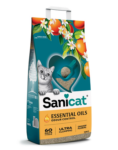 SANICAT Essential Oils Orange floral 10 kg nisip pentru pisici, din bentonită, parfum floral