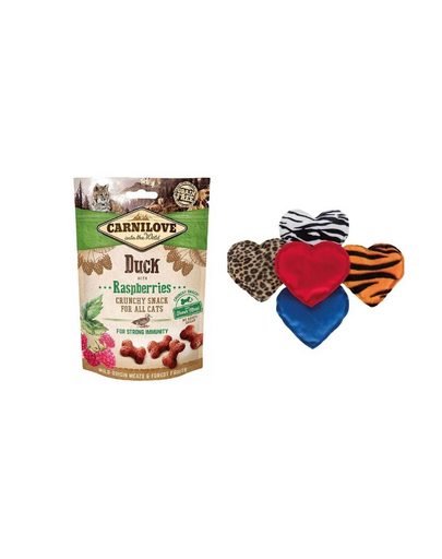 CARNILOVE Zestaw świąteczny Przysmaki z kaczką 50 g + pluszowe serce z walerianą