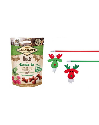 CARNILOVE Zestaw świąteczny Przysmaki z kaczką 50 g + wędka zabawka dla kota