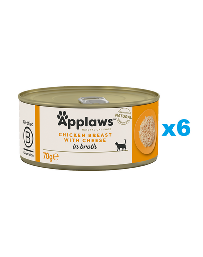 APPLAWS Cat Adult Chicken Breast with Cheese in Broth 6x70 g hrana pisica, piept pui si branza
