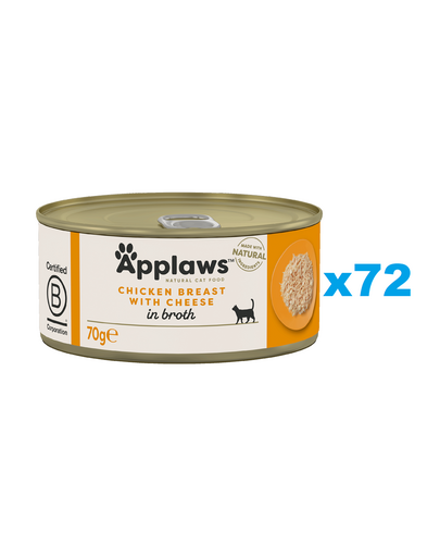 APPLAWS Cat Adult Chicken Breast with Cheese in Broth 72x70 g conserve hrana pisica, piept de pui si branza