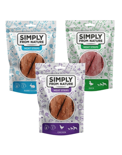 SIMPLY FROM NATURE Meat Strips Mięsne paski Mix smaków kurczak, kaczka, królik 3x80 g