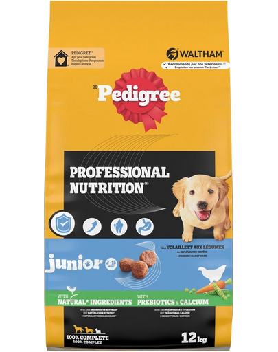 PEDIGREE Professional Nutrition Junior cu pui și legume 12 kg hrană căței rase medii și mari