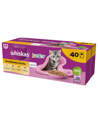 WHISKAS Junior 40x85g hrana pisoi umeda cu pui, rata, pasare si curcan in aspic